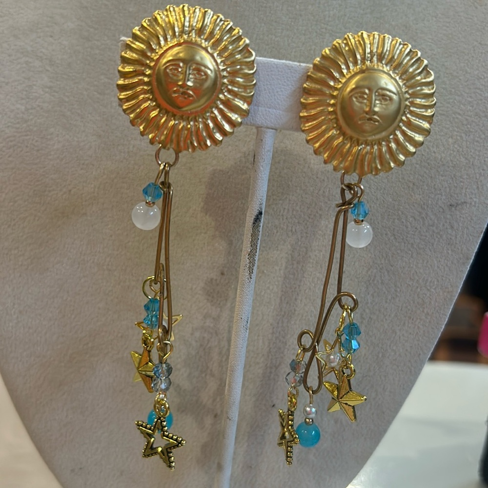 Vintage Sun and Stars with Crystal Beads Earrings-Boutique